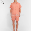 Hot sale washed cotton summer two piece short sleeve men's pajamas